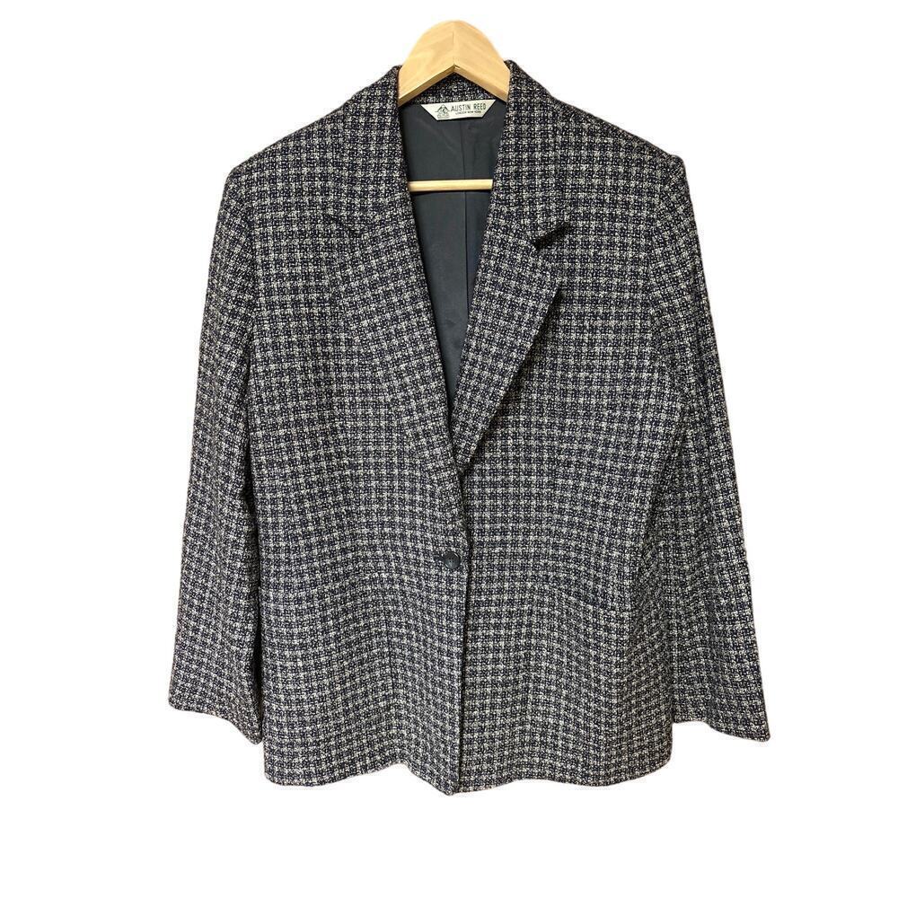 Austin Reed London-New York Vintage Houndstooth 58% wool 42% silk Blazer Size 12